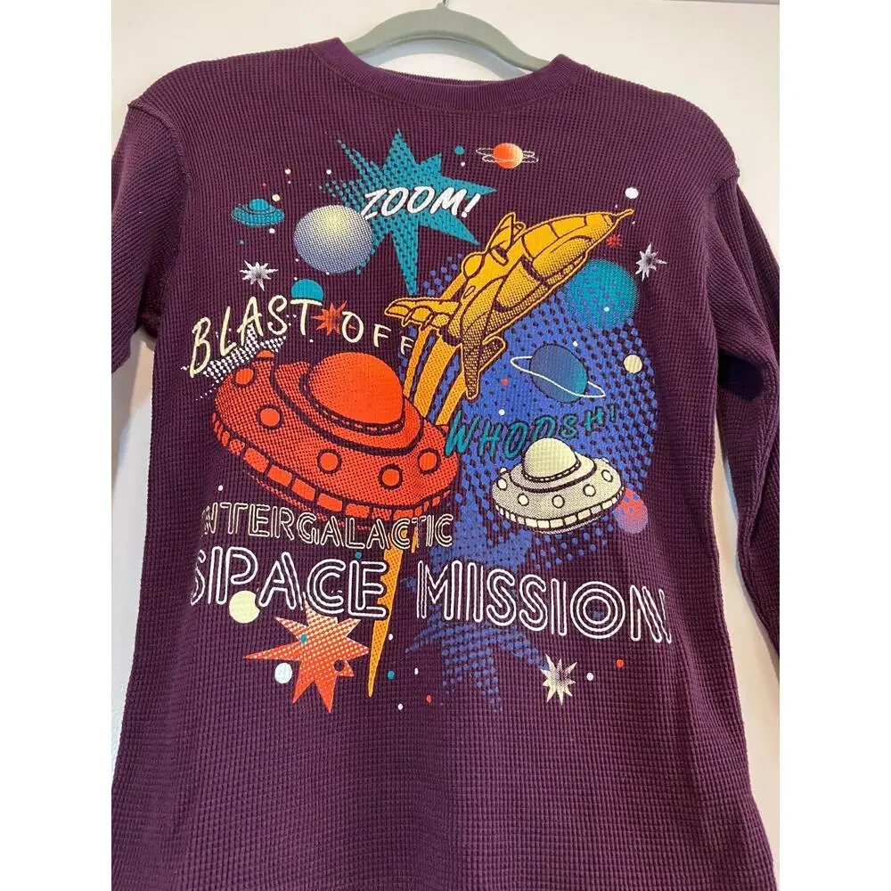 The Children's Place Boys Large 10/12 Purple Thermal Waffle Knit Shirt Space UFO